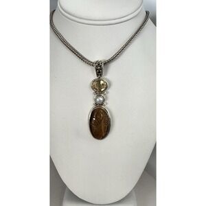 Vintage Doug Paulus DP Sterling Silver Tiger Eye Pearl Citrine Pendant 925 India